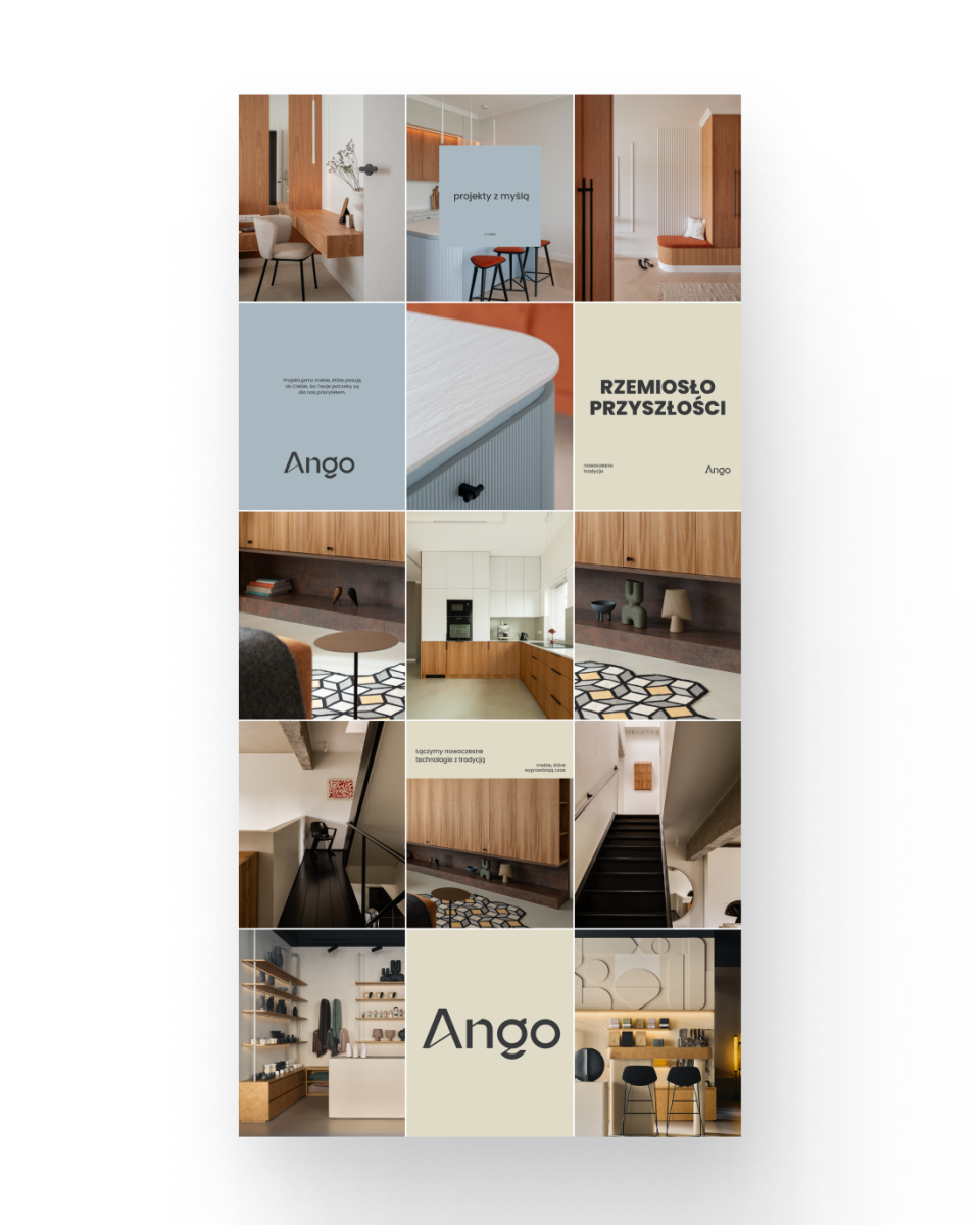 Realizacja social media dla Ango Meble - polskiej marki premium z branży wnętrzarskiej. Minimalistyczne, eleganckie projekty prezentujące drewniane meble w stylowych aranżacjach wnętrz. Spójna komunikacja wizualna podkreślająca jakość rzemiosła i ponadczasowy design. Przykład portfolio MOKO Creative Studio w obszarze marek wnętrzarskich, gdzie kluczową rolę odgrywa estetyka, kompozycja i prezentacja produktu w atrakcyjnym kontekście użytkowym.