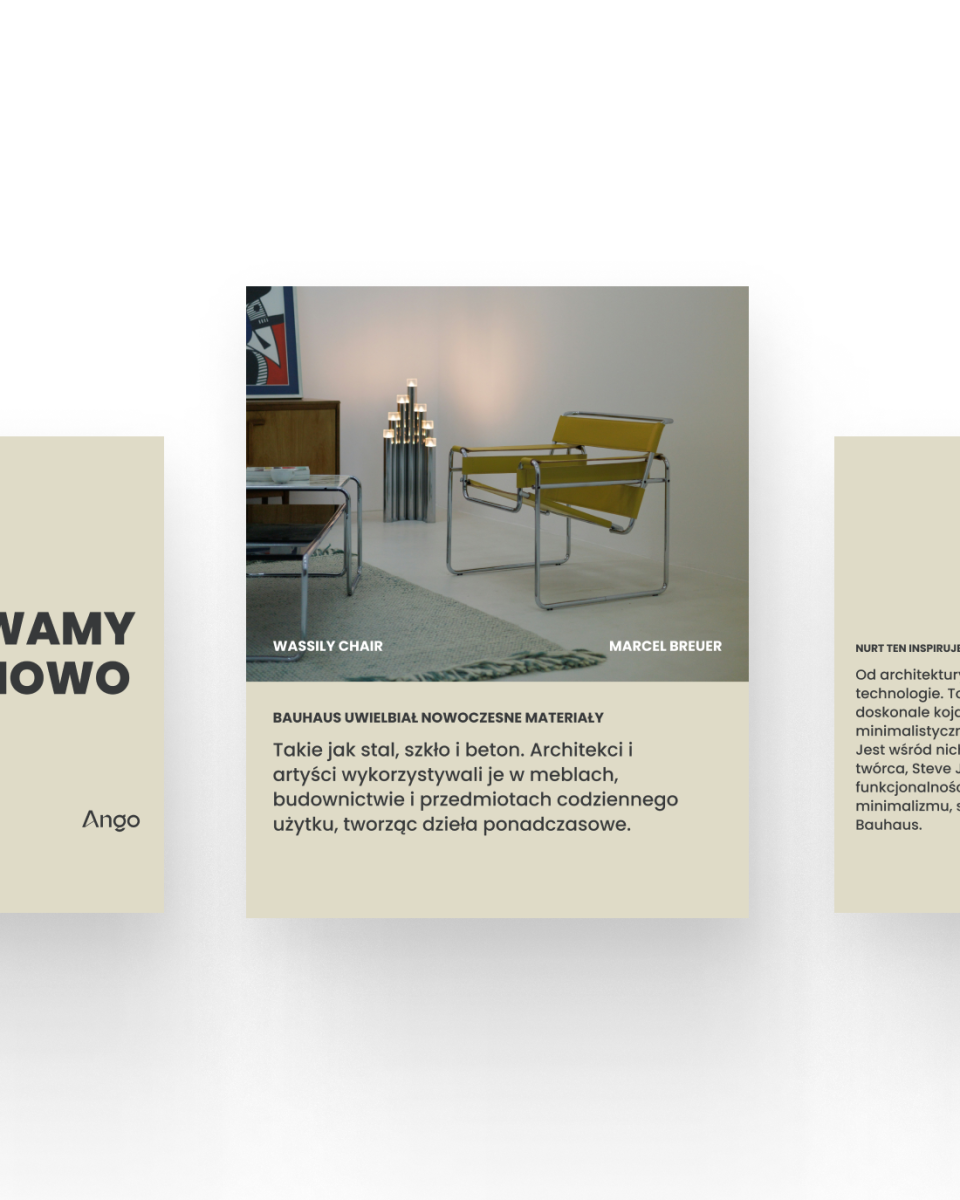 Realizacja social media dla Ango Meble - polskiej marki premium z branży wnętrzarskiej. Minimalistyczne, eleganckie projekty prezentujące drewniane meble w stylowych aranżacjach wnętrz. Spójna komunikacja wizualna podkreślająca jakość rzemiosła i ponadczasowy design. Przykład portfolio MOKO Creative Studio w obszarze marek wnętrzarskich, gdzie kluczową rolę odgrywa estetyka, kompozycja i prezentacja produktu w atrakcyjnym kontekście użytkowym.