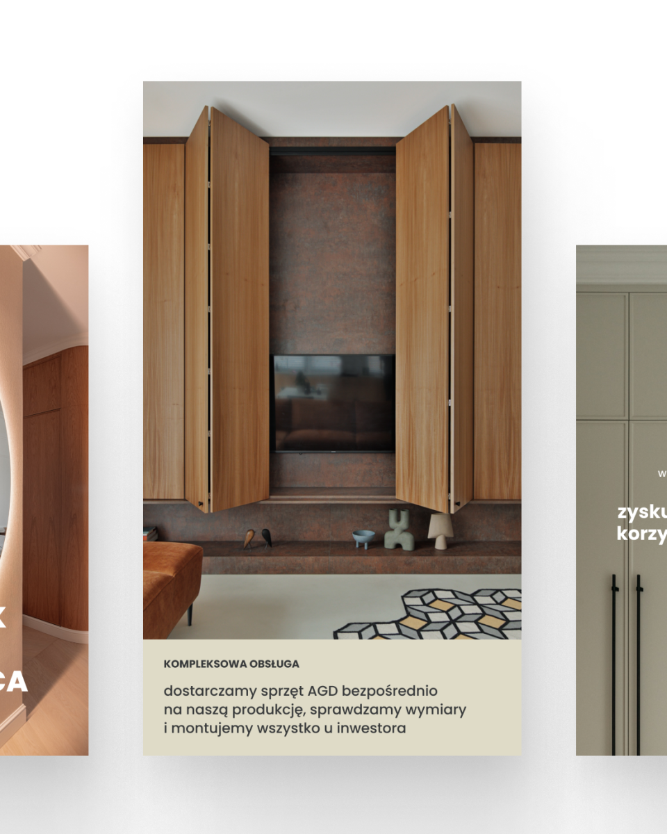 Realizacja social media dla Ango Meble - polskiej marki premium z branży wnętrzarskiej. Minimalistyczne, eleganckie projekty prezentujące drewniane meble w stylowych aranżacjach wnętrz. Spójna komunikacja wizualna podkreślająca jakość rzemiosła i ponadczasowy design. Przykład portfolio MOKO Creative Studio w obszarze marek wnętrzarskich, gdzie kluczową rolę odgrywa estetyka, kompozycja i prezentacja produktu w atrakcyjnym kontekście użytkowym.